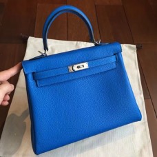 Hermes Blue Clemence Kelly 25cm Retourne Handmade Bags