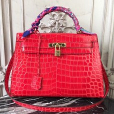 Hermes Kelly 32cm Bags In Red Crocodile Leather
