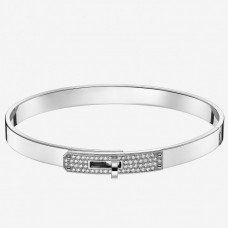 Hermes Silver Small Kelly Bracelet With Diamonds