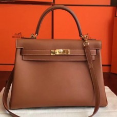 Hermes Brown Swift Kelly Retourne 32cm Handmade Bags