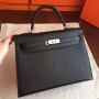 Hermes Black Epsom Kelly 32cm Sellier Handmade Bags