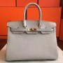 Hermes Pearl Grey Clemence Birkin 35cm Handmade Bags