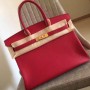 Hermes Red Clemence Birkin 35cm Handmade Bags
